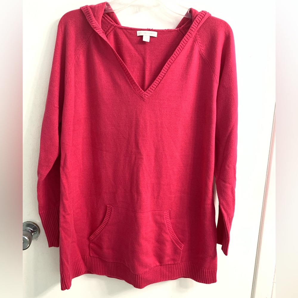 New York & Company Hot Pink Long Sleeve V-neck Pullover Sweater Hoodie Sz: Large